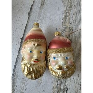 Vintage lauscha Germany Glass Santa elf glitter gold ornament Xmas tree